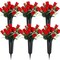 Artificial Cemetery & Memorial Flowers with Grave Vase – Red Silk Rose Gravesite Bouquet, Spring Memorial Day Headstone Decoration with Spiked Vase (6 Sets, 84 Flower Heads)